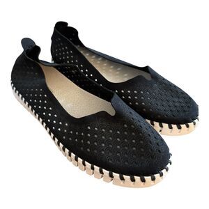 Ilse Jacobsen Size 40 EU 10 US Comfort Shoes Black Slip On Flats Breathable EUC